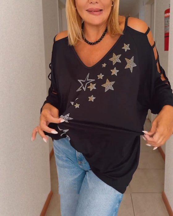 Off-shoulder top med stjerner
