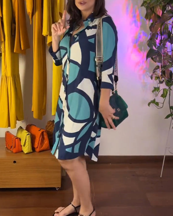 Langærmet kjole med knapper og print