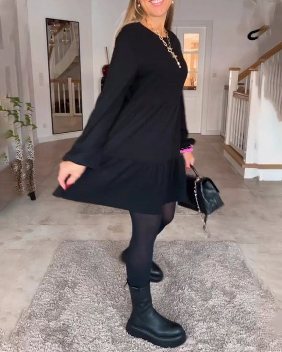 Simple solid color long sleeve dress