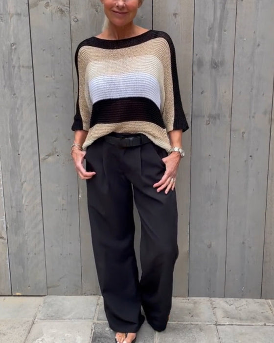 Farvebloktrøje med rund hals