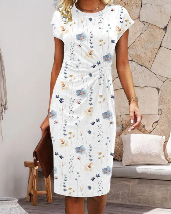 Blomsterprint kjole med korte ærmer