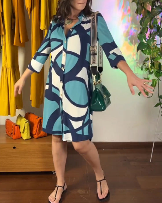 Langærmet kjole med knapper og print