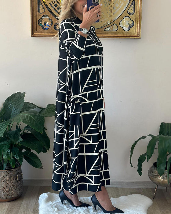 Geometrisk mønstret shiftkjole med rund hals