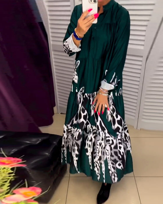 Mønstret lang kjole med knapper