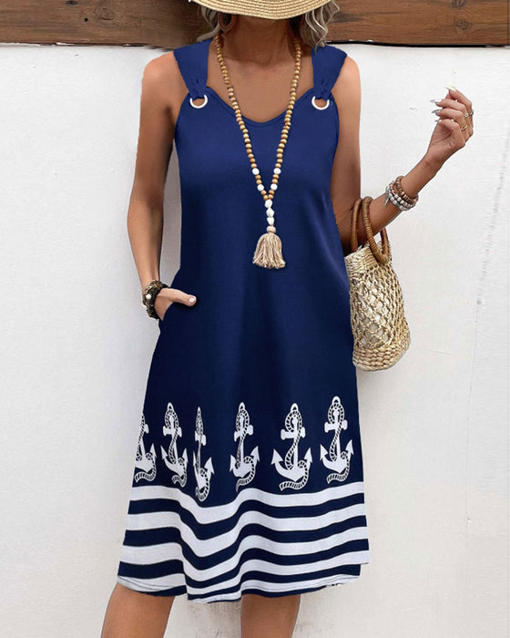 Afslappet hofteholder patchwork-stribet kjole