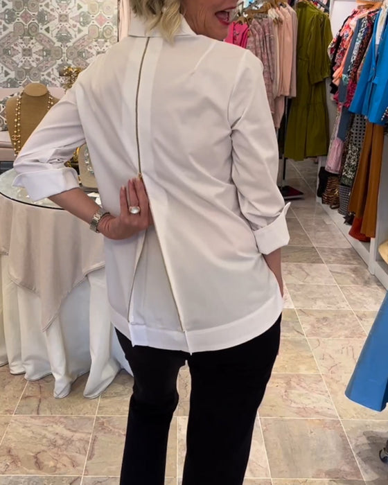 Ensfarvet skjorte med lynlås