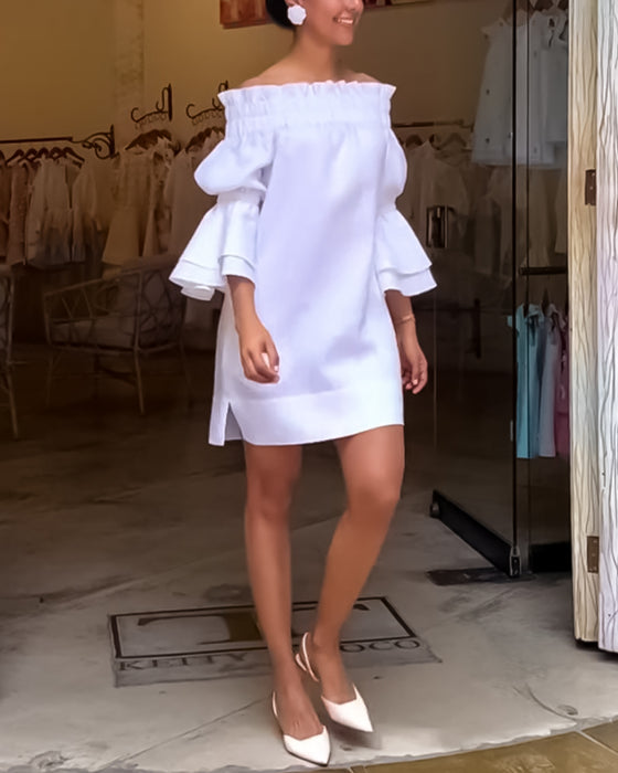 Off.shoulder kjole med vide ærmer