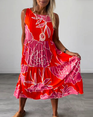 Kjole med patchworktryk til kvinder