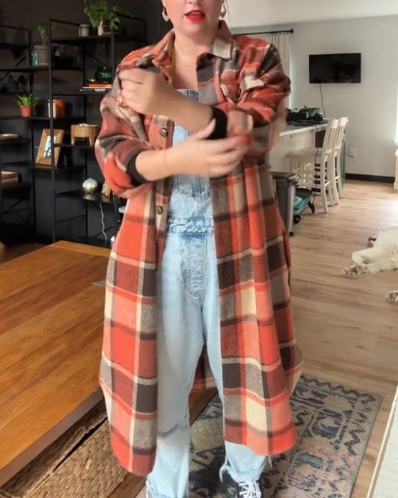 Afslappet plaid frakke med knapper