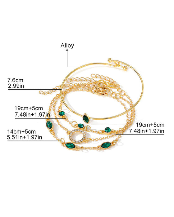 Cirkelrhombus rhinstensarmbånd (sæt med fire)