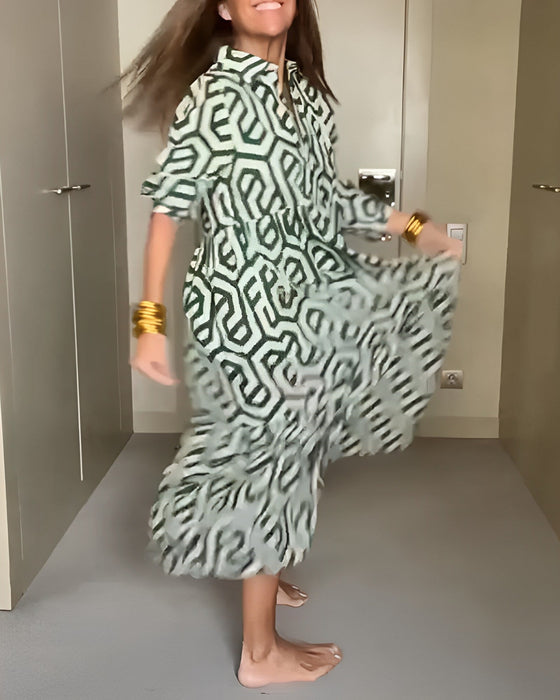 Mønstret kjole med lange ærmer