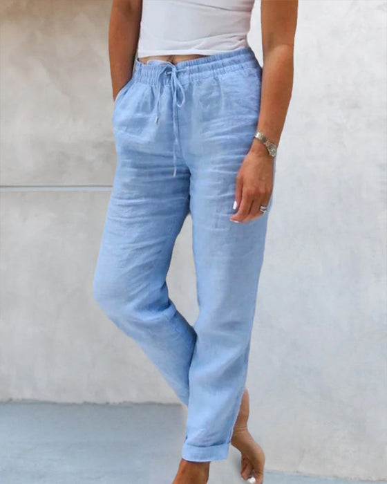 Casual Straight Leg Pant med ensfarvet
