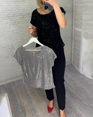 Kortærmede damebluser i pailletter