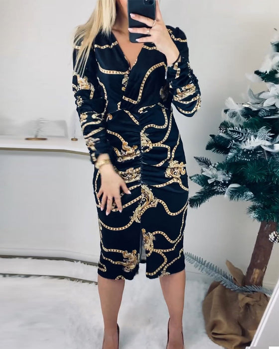 Slim fit kjole med slids og print