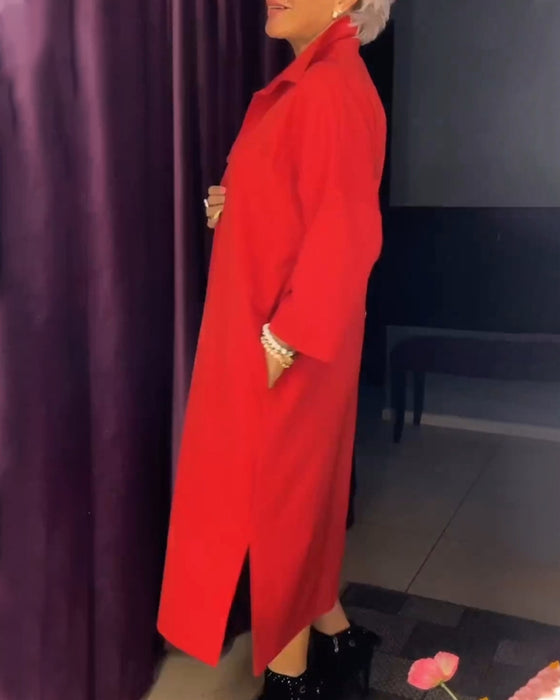 Lang kjole med lommer og skjortekrave