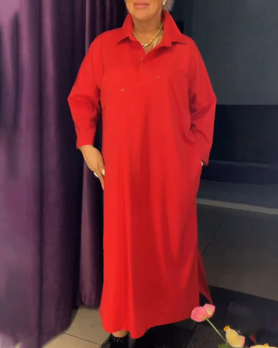 Lang kjole med lommer og skjortekrave