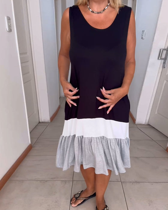 Farveblokmønstret kjole uden ærmer