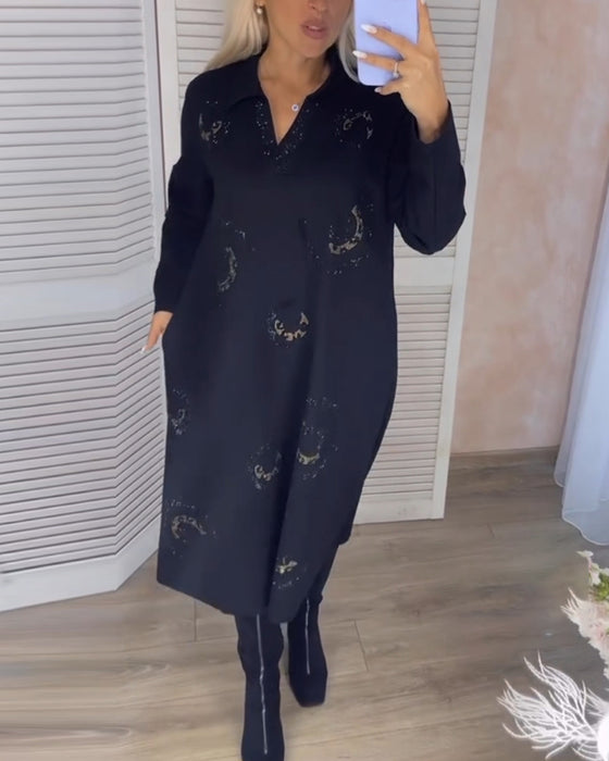 Langærmet midikjole med print