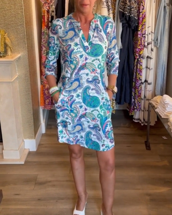 Kjole med paisley-print og lommer