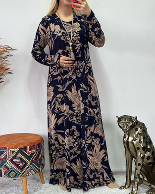 Lang kjole med blomstermønster