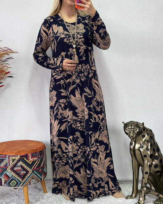 Lang kjole med blomstermønster