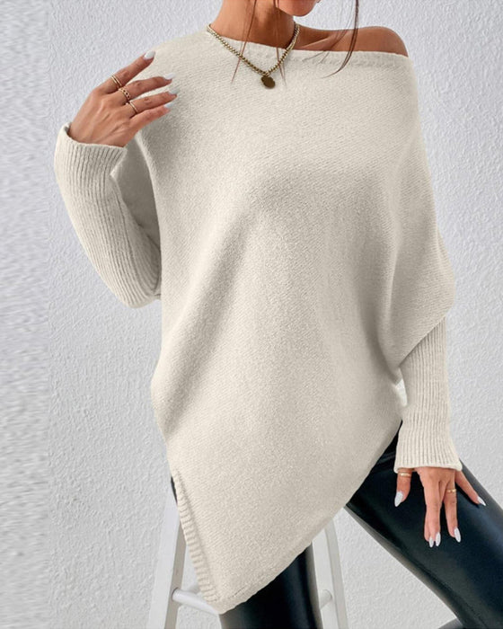 Ensfarvet off-shoulder sweater