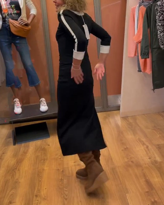 Kjole med V-udskæring og 3/4 ærmer