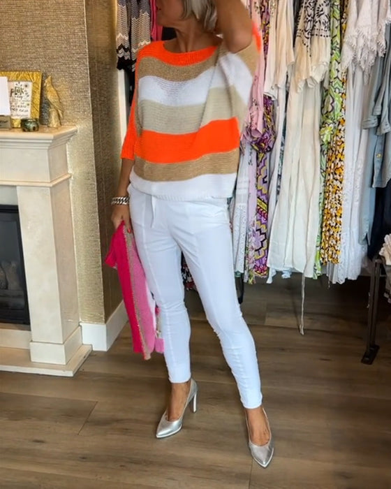 Farvebloktrøje med rund hals