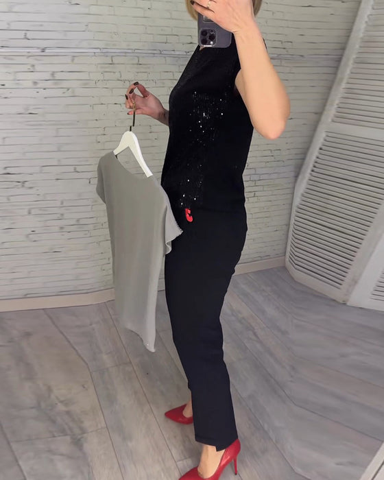 Kortærmede damebluser i pailletter