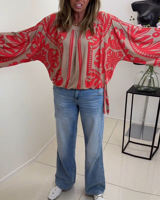 Rundhalset langærmet hverdagstop med print