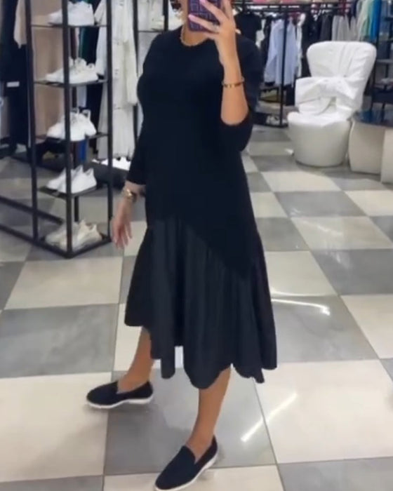 Casual patchwork-kjole med flæser