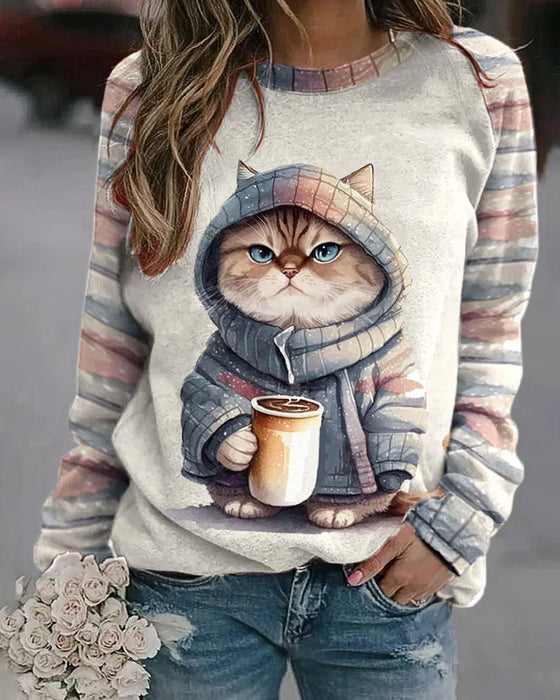 Sød sweatshirt med kattemotiv