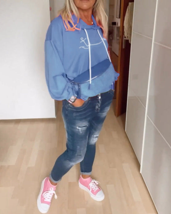 Løse hættetrøjer med ankerprint