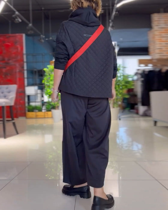 Højhalset hættetrøje med vaffelmønster