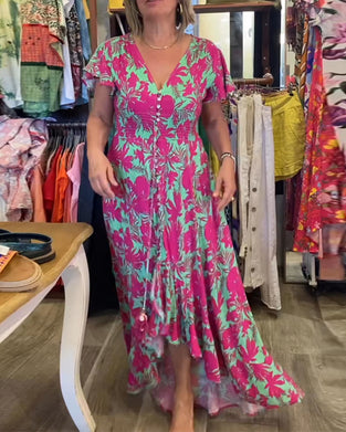 Kjole med print og korte ærmer