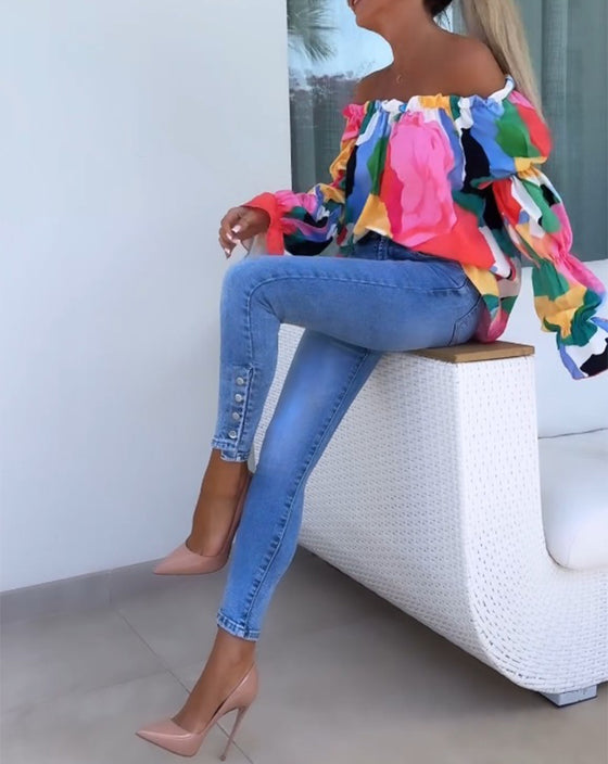 Farverig off-shoulder top