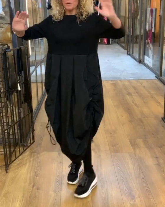 Afslappet patchwork kjole med snøre