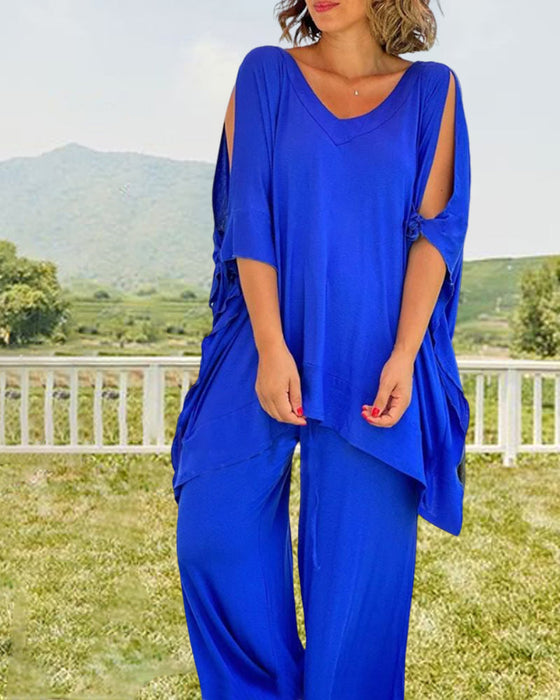 Ensfarvet todelt sæt i afslappet pasform