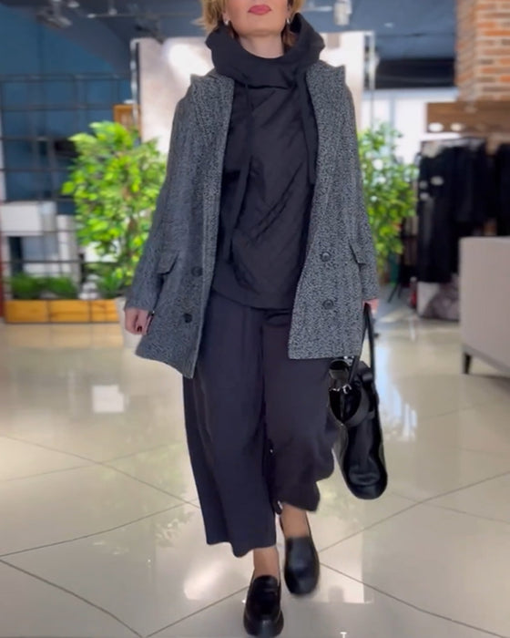 Højhalset hættetrøje med vaffelmønster