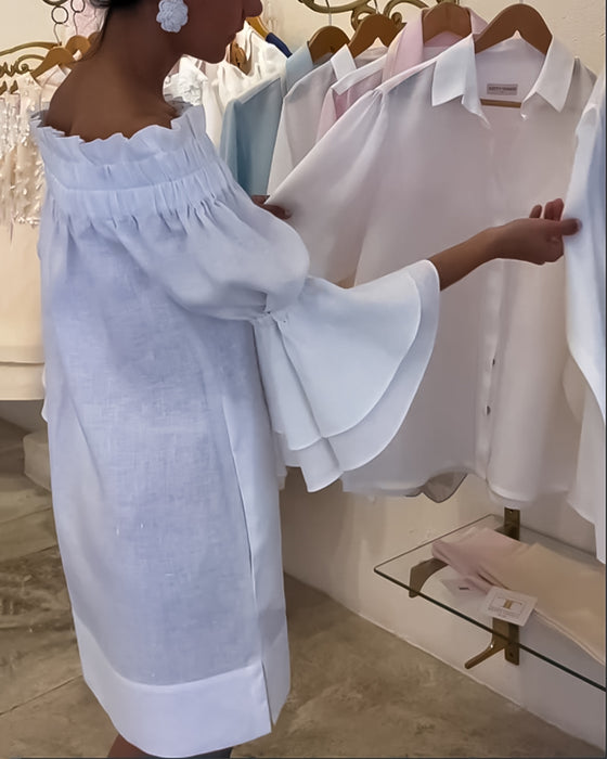 Off.shoulder kjole med vide ærmer