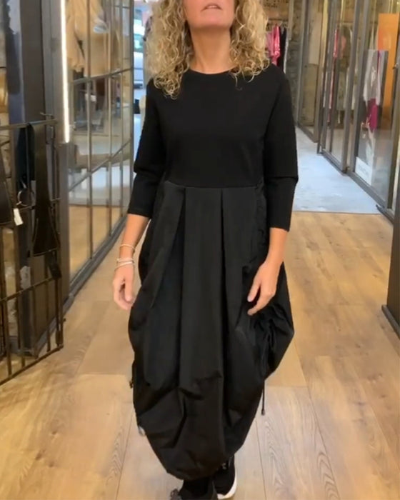 Afslappet patchwork kjole med snøre