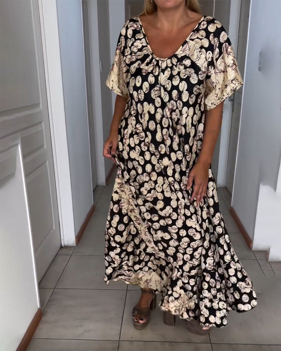 Lang sort kjole med print