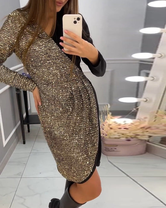 Dobbeltlags patchwork kjole med pailletter