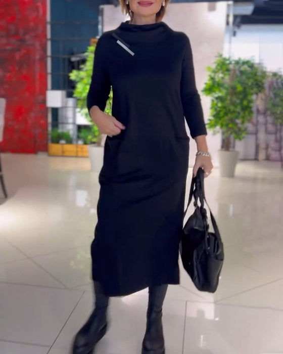 Lang sort kjole med sidelomme