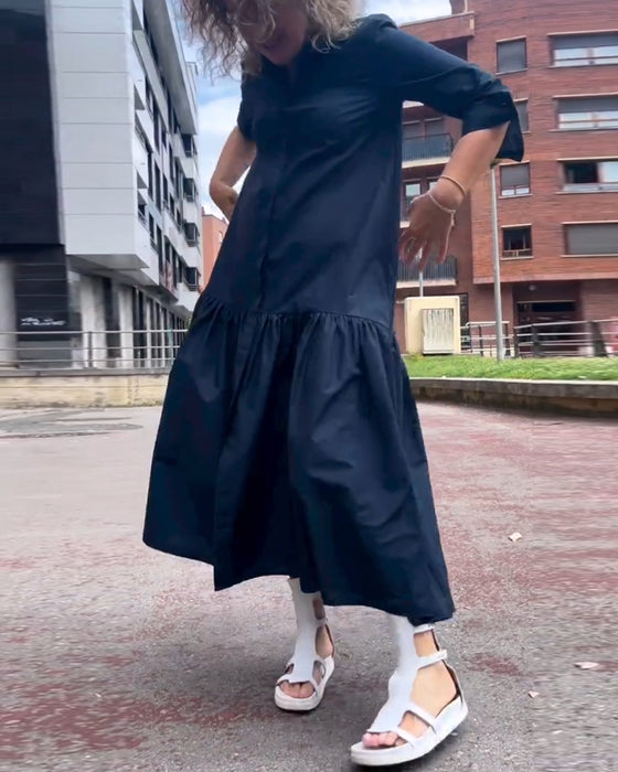 Ensfarvet afslappet langærmet kjole