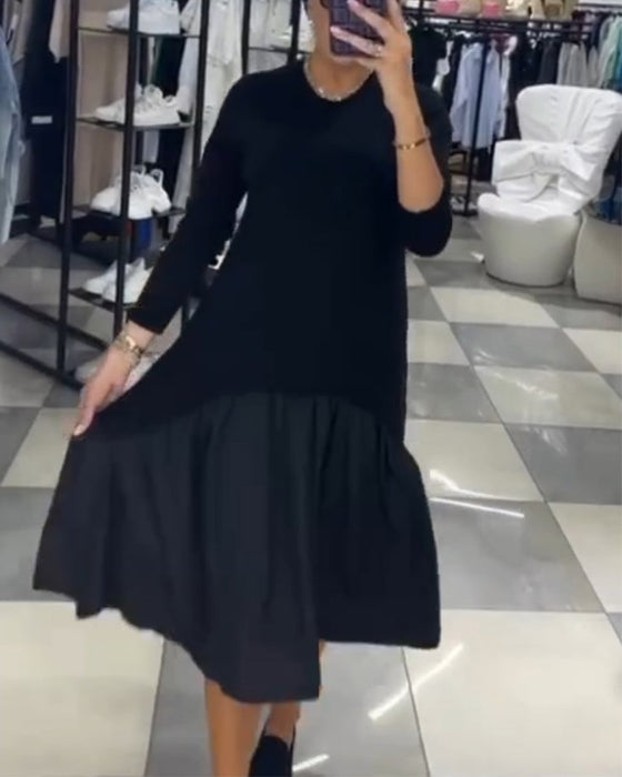 Casual patchwork-kjole med flæser