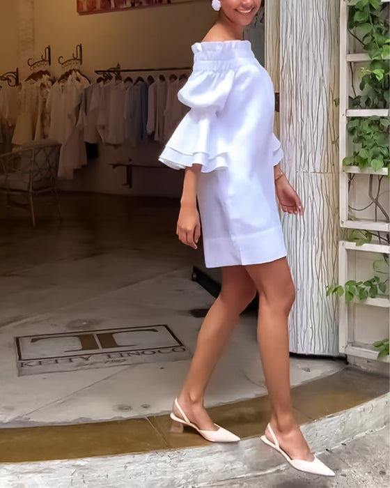 Off.shoulder kjole med vide ærmer