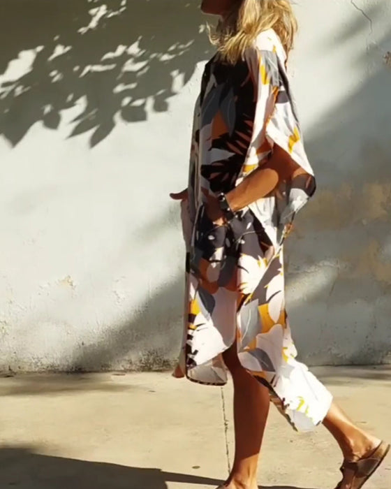 Kjole med lommer og bladprint