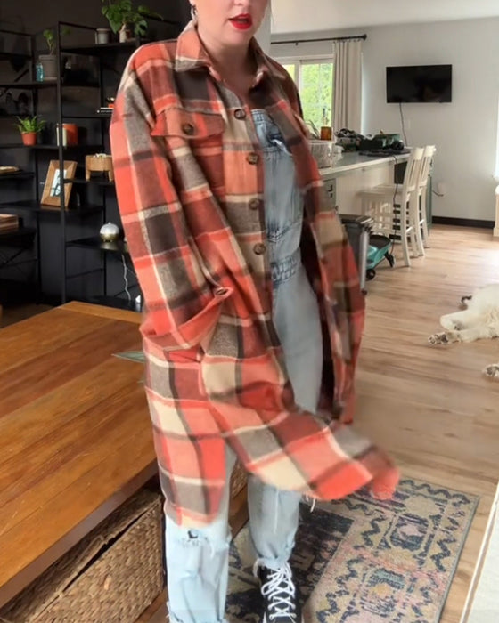 Afslappet plaid frakke med knapper