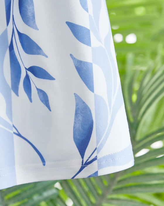 Kortærmet sommerkjole med bladprint